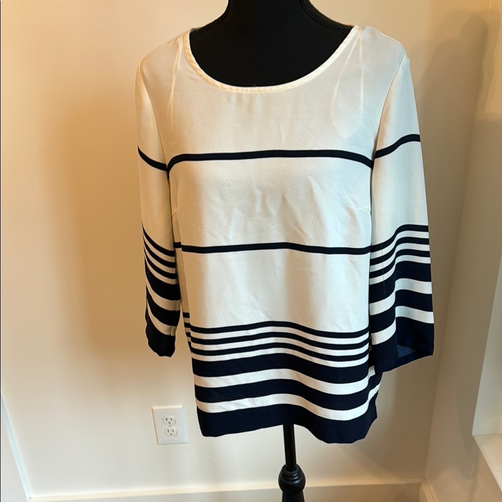 Saint Tropez West Cream and White Relaxed 3/4 Sleeve Blouse